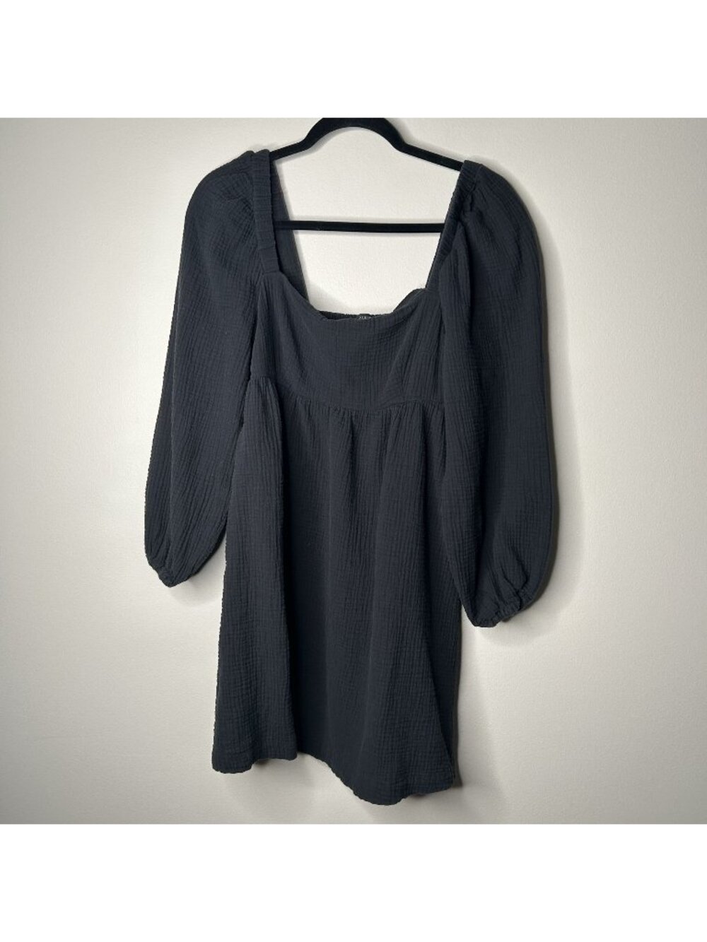 J. Crew Factory Black Mini Dress with Puff Sleeves